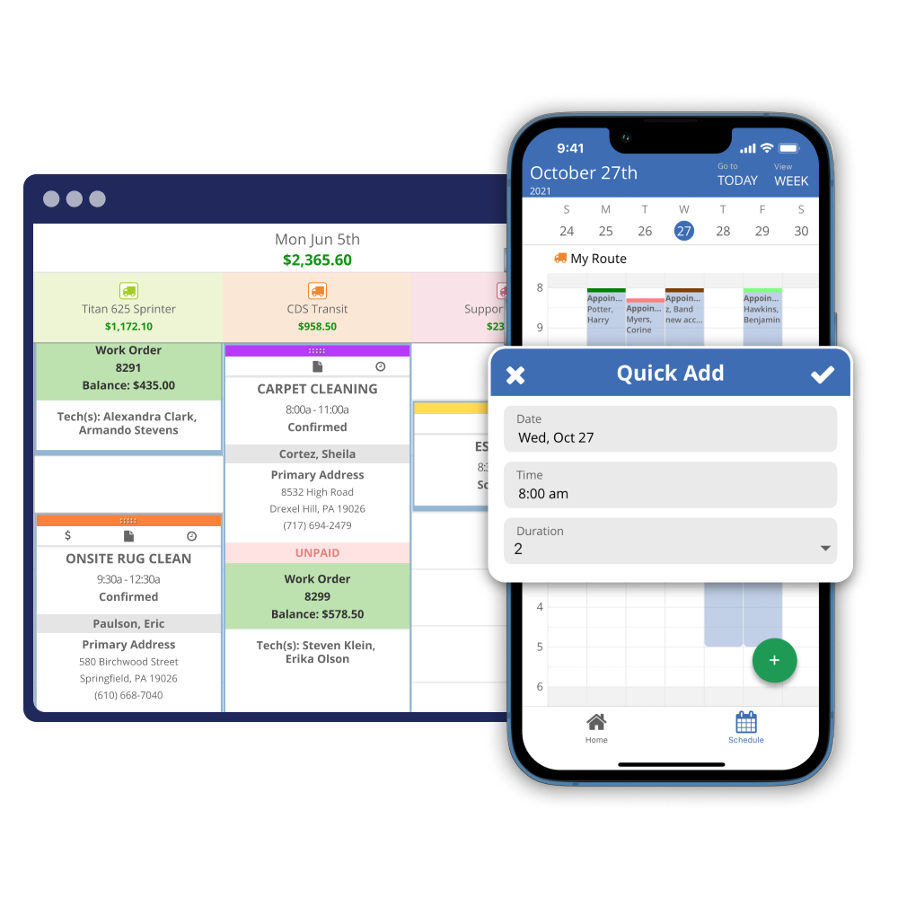 Schedule appointments on desktop and mobile with ServiceMonster's calendar and booking software for service businesses
